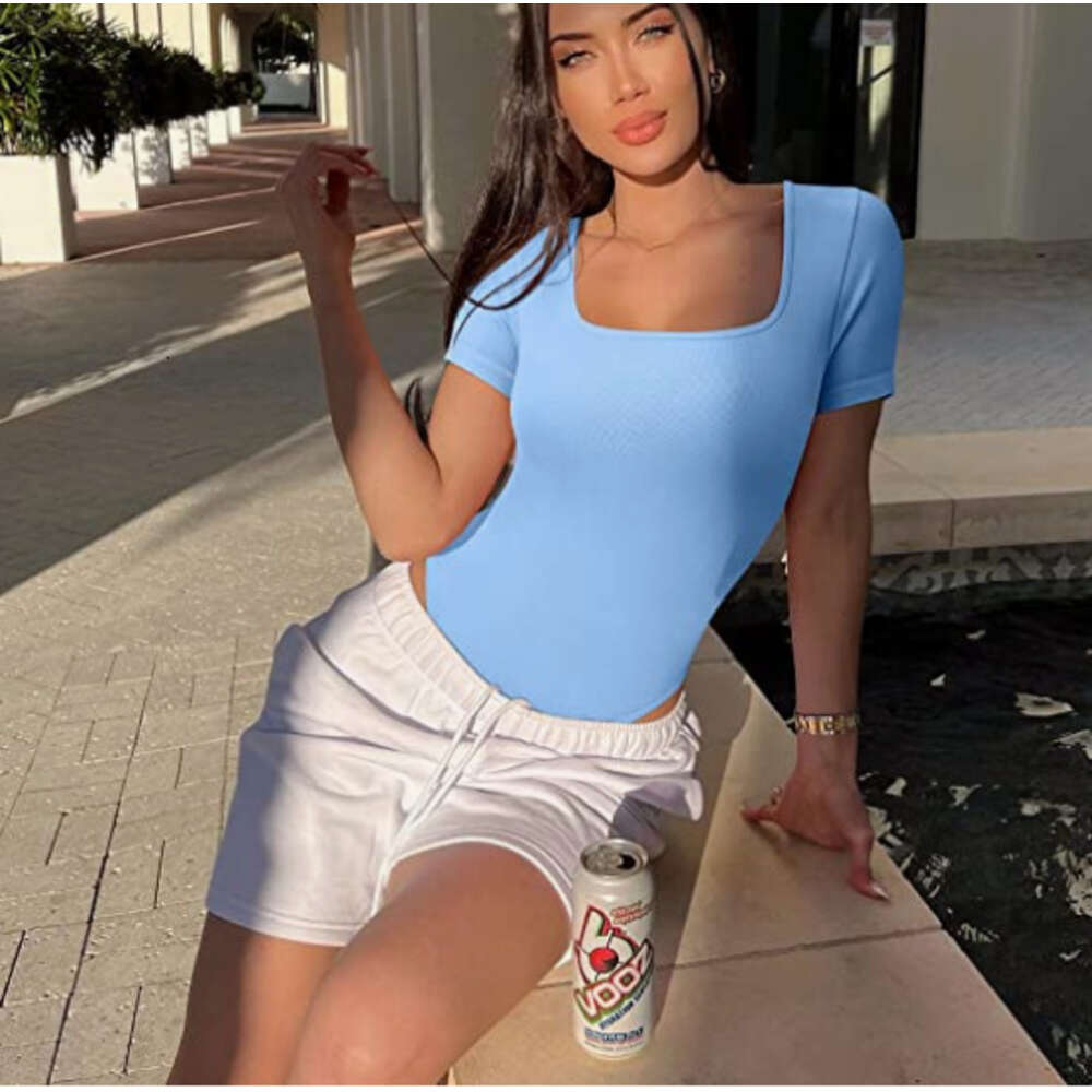 2024 Summer Women's Yoga Exercise Ribbed Short Sleeve Sports Jumpsuit