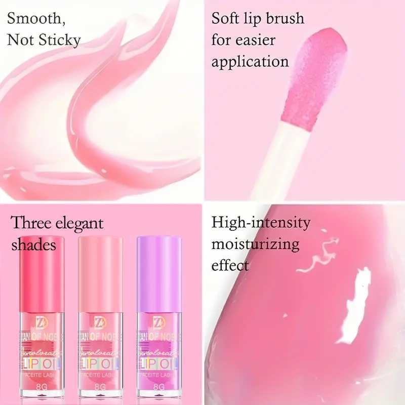 3 pieces of lip gloss color changing crystal jelly lip transparent glass lip oil moisturizing sparkling liquid oral red lip makeup W241101