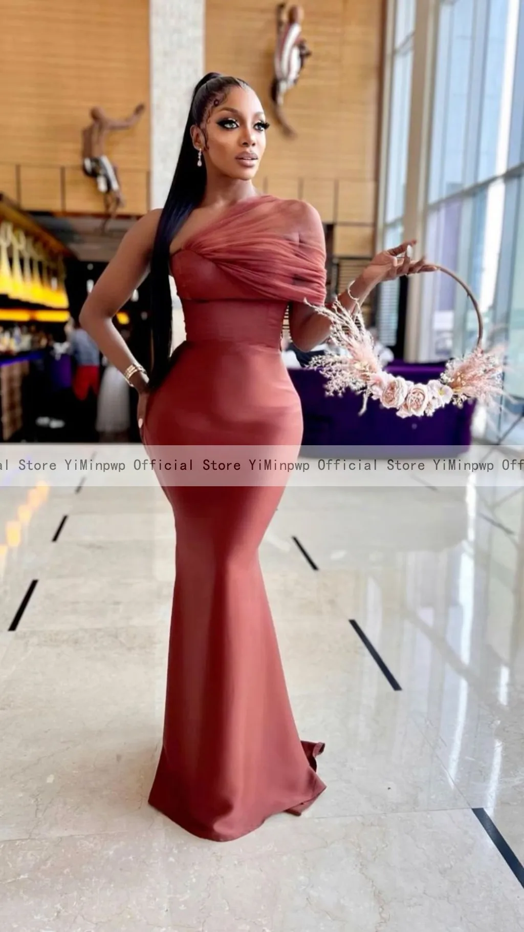 Auburn Mermaid Bridesmaid Dresses One Shoulder Floor Length Elastic Satin Africa Wedding Party Gowns vestido de fiesta de boda