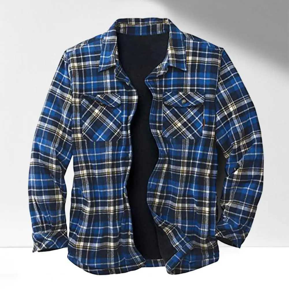 Winter mens jacket plain weave LTI pocket long Slve Kp warm autumn thick plush lining jacket thick button workwear W241102