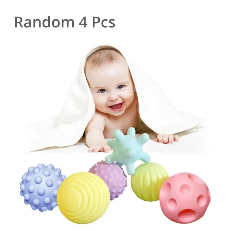 4PCS Set Soft Rubber Multi-Texture Baby 2025 Grab Ball Toy Exercise Grasp Ability Hand new Grab Ball