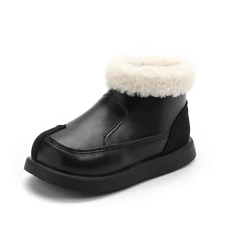 Winter childrens thick soled fluffy girls cotton boots fashion patch work version childrens tight ankle boots side zipper M241102