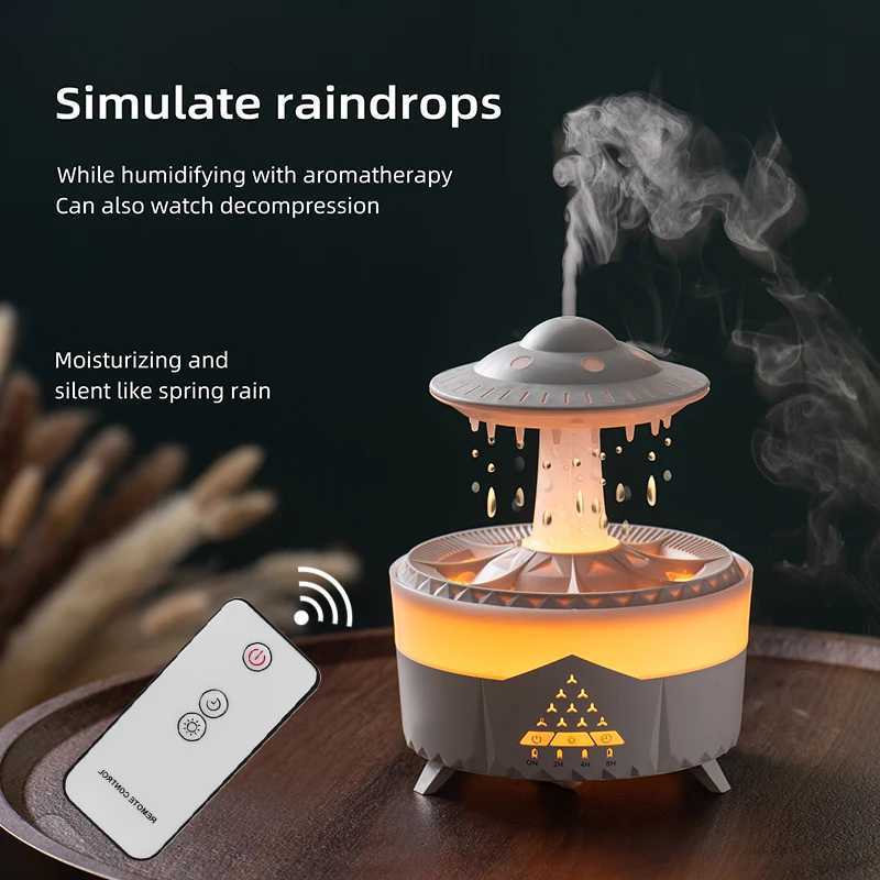 Rain Cloud Humidifier Essential Oil Diffusers 350ml 7 Colors Night Lights with Remote Control Water Dripdrop Air HumidifierC241102