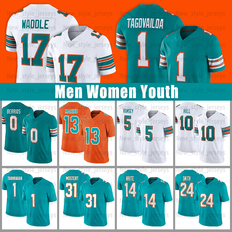 Tyreek Hill 13 Dan Marino Football Jerseys Tua Tagovailoa Jaylen Waddle Jalen Ramsey Raheem Mostert Shaquil Barrett Chop Robinson Cam Smith