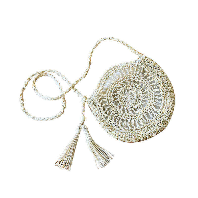 Shoulder Bags Handmade Rope Woven Round Tassel Messenger Woven Designer Bag Flower And Grass Woven Bag WoMens Bag Beach Bag 241015