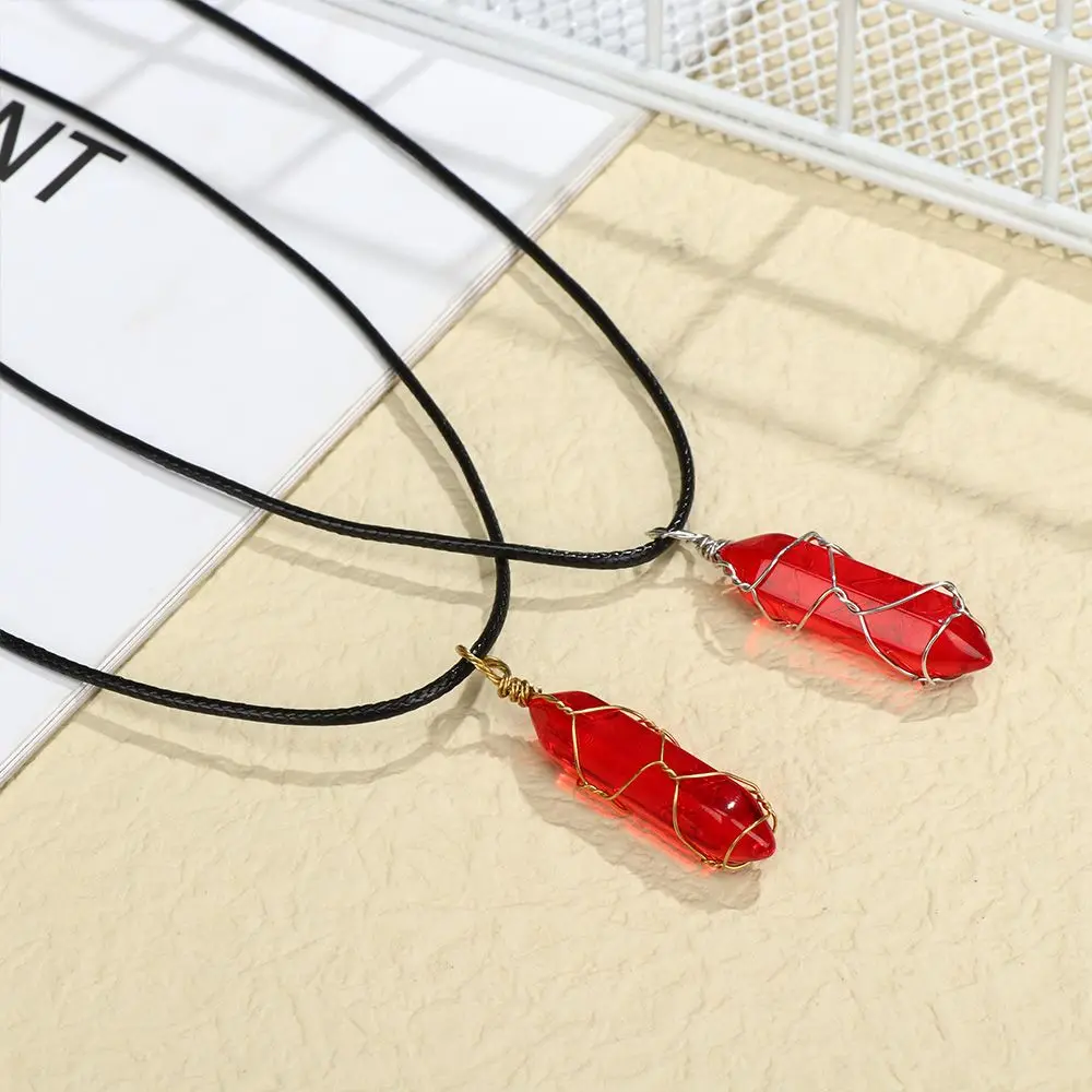 2025 Healing Stone Pendant new Hexagonal Cylindrical Crystal Necklace Wire Wrap Stone Pendant Cylindrical Carnelian Necklace
