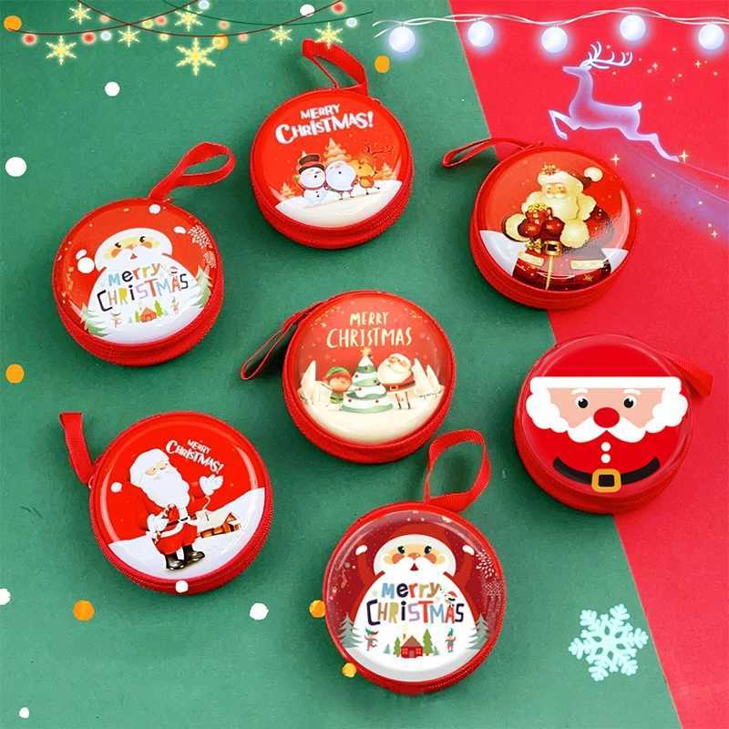 Round Christmas Theme Coin Purse Cute Carto Snowman Santa Claus Earphe Case Key Holder New Years Gift Creative Coin PurseXJ241111