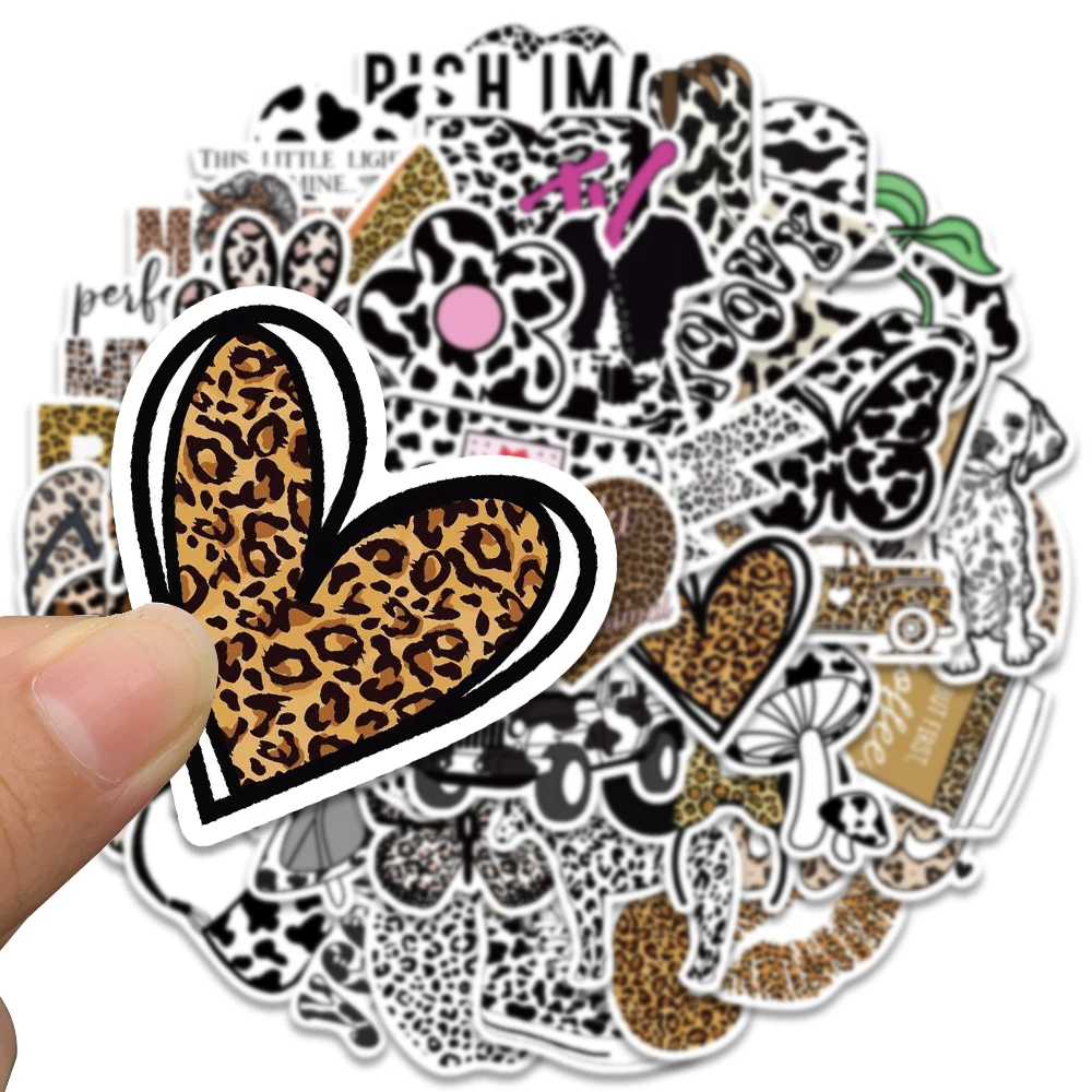 50pcs Leopard Cow new Print Stickers Black And White Decals Waterproof Vinyl Scrapbook Laptop Skateboard 2025 Phone Lage Stickers