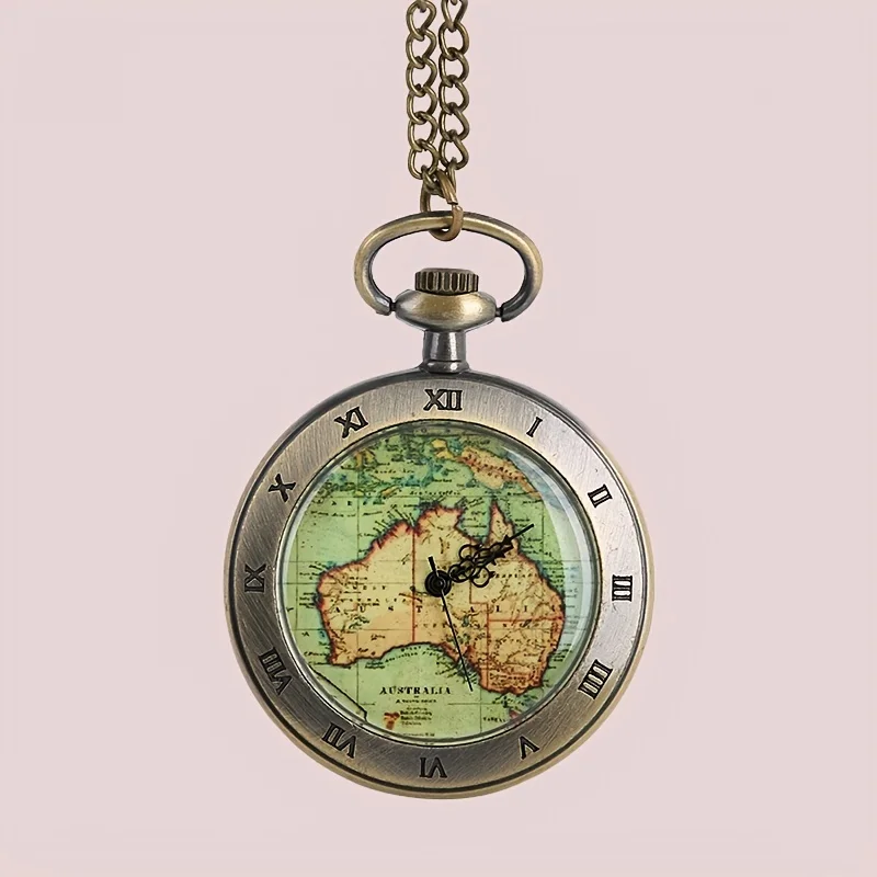 Classic Retro Bronze World new Map Quartz 2025 Pocket Watch with Necklace Chain Exquisite Pendant Gift Men's Clock Gift