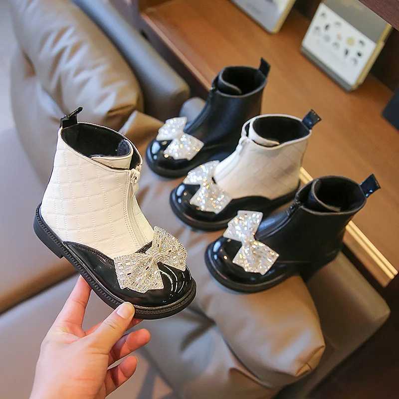 Fashion girls childrens leather shoes autumn and winter bow childrens boots size 26-36 M241102