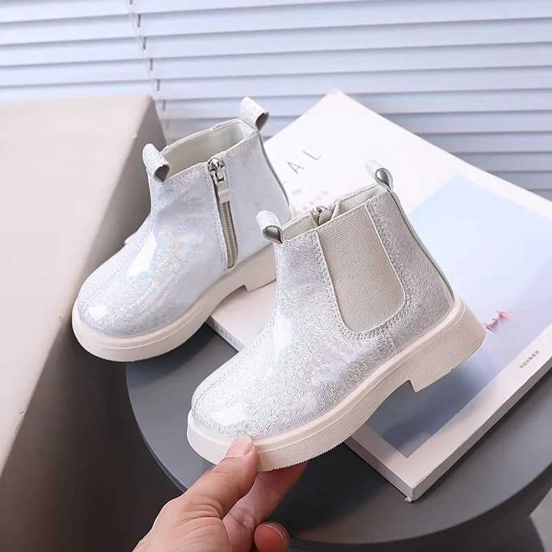 Girls Chelsea Boots Shining Childrens Ankle Boots Fashion Edition Autumn New Girls Side Zipper Short Boots M241102