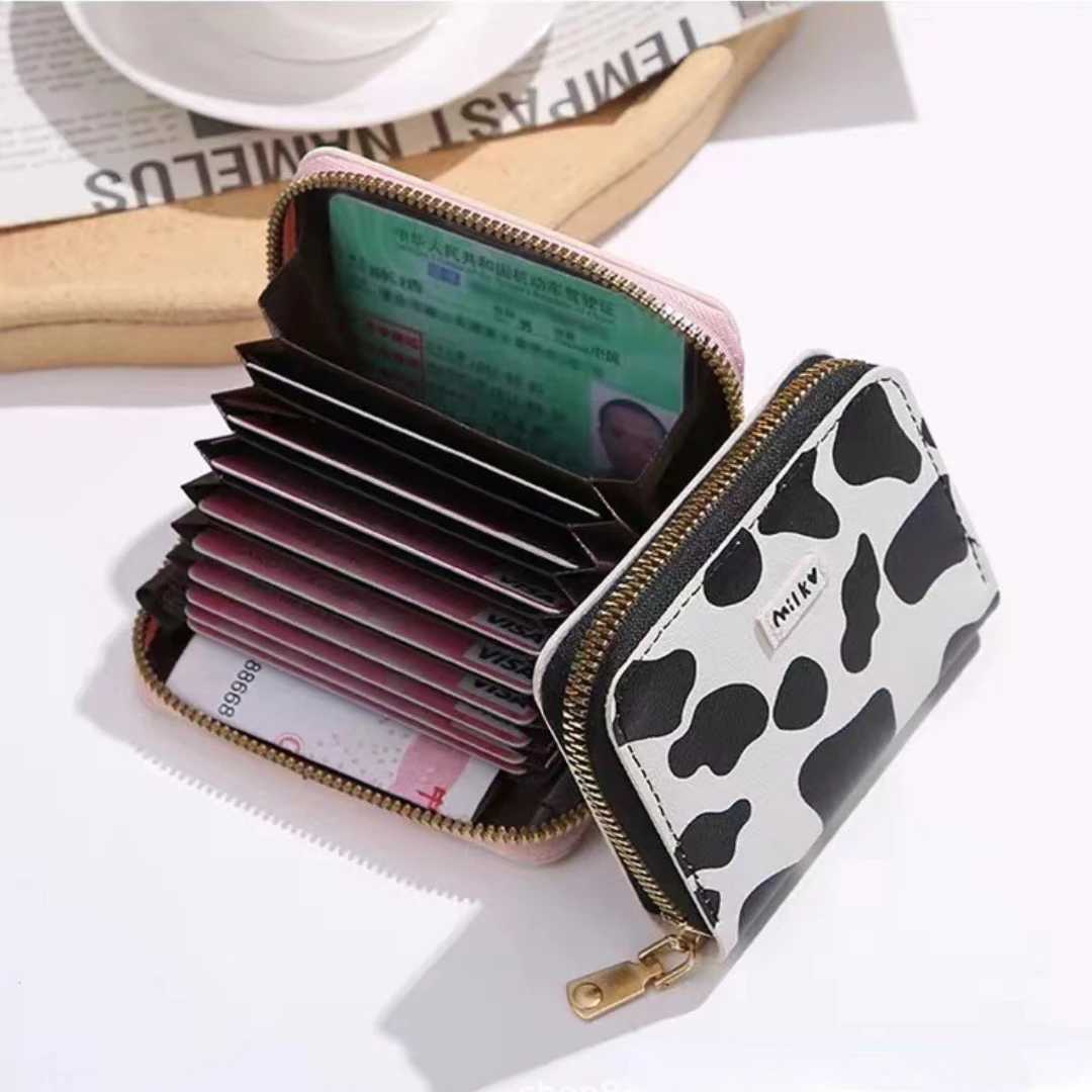 Cute Cow Pattern Coin Purse for Women Girls Card Wallet PU Leather Students Pocket Zipper Key Bag Carto Handbags Card HolderXJ241111