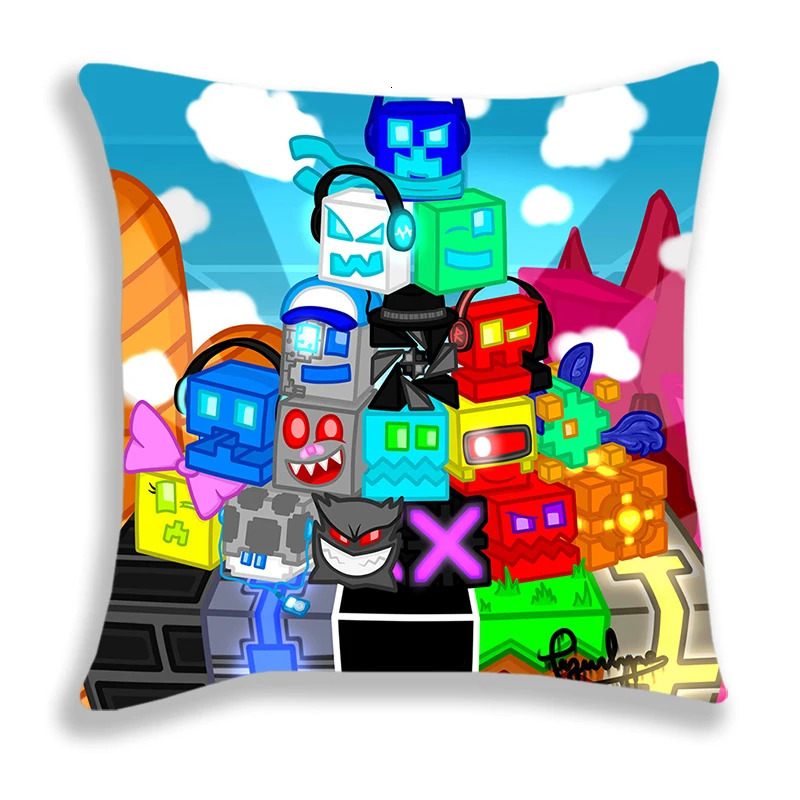 Angry Geometry Dash Print Pillow Case Cartoon Cushion Covers For Sofa Bed Home Decorative Kids Pillowcases 4545cm 240325