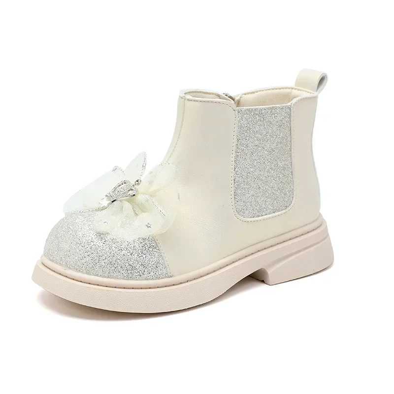 Spring and autumn girl princess boots glitter version childrens fashion boots shoulder glitter children ankle boots thick sole sweet M241102