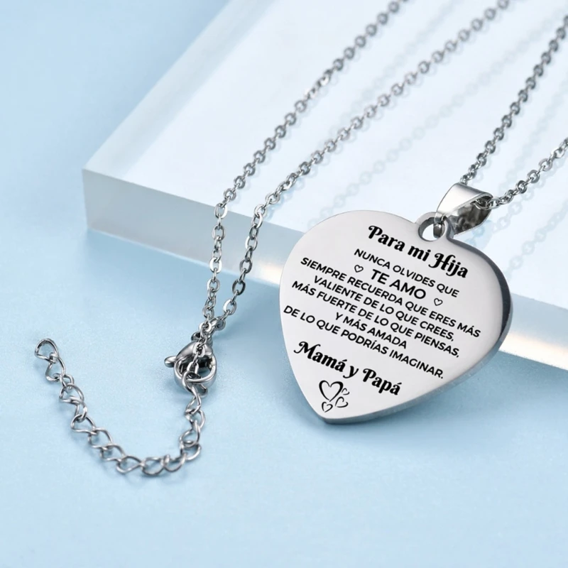 Classic Heart Shaped 2025 Necklace Inspirational Pendant Necklace new with Text Personalized Jewelry Gift for Daughter, Family Dropship