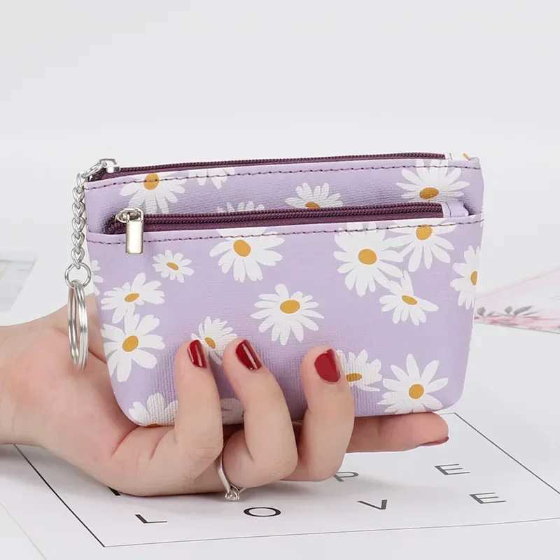 Female Pouch Key Card Holder Daisy Print Coin Purse Women Wallets Cluh With Zipper Keychain Small Coin Pouch BagXJ241111