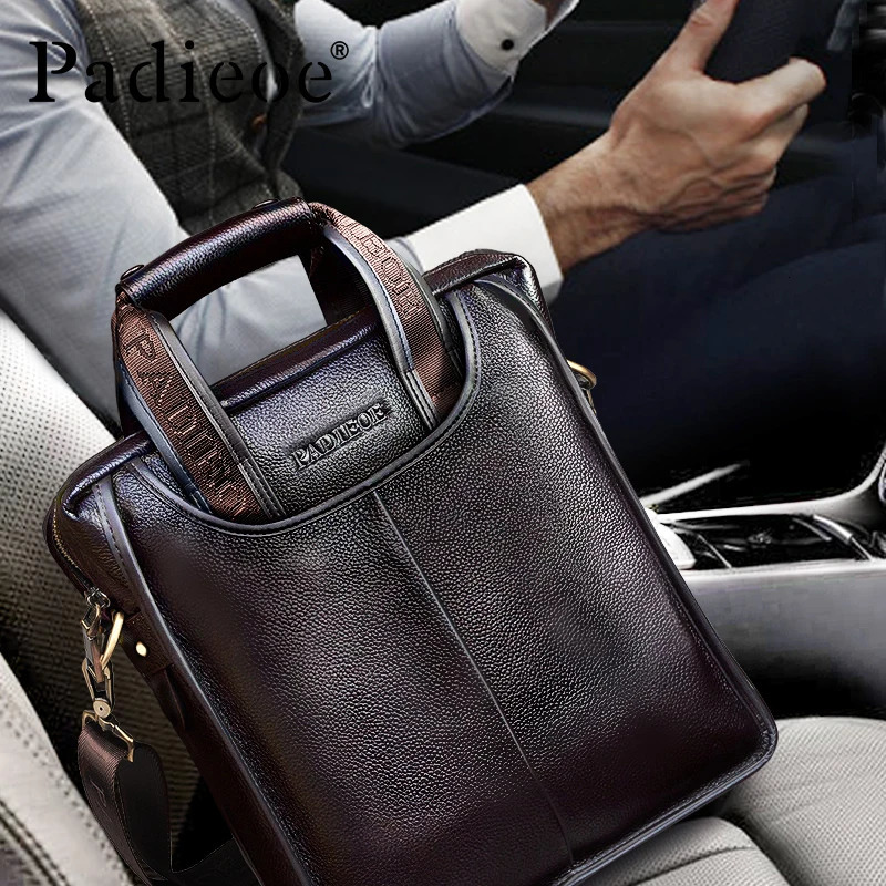 Padieoe Vintage Men Briefcase Genuine Leather Messenger Bags Fashion Male Tote Business Bag Shoulder 241029