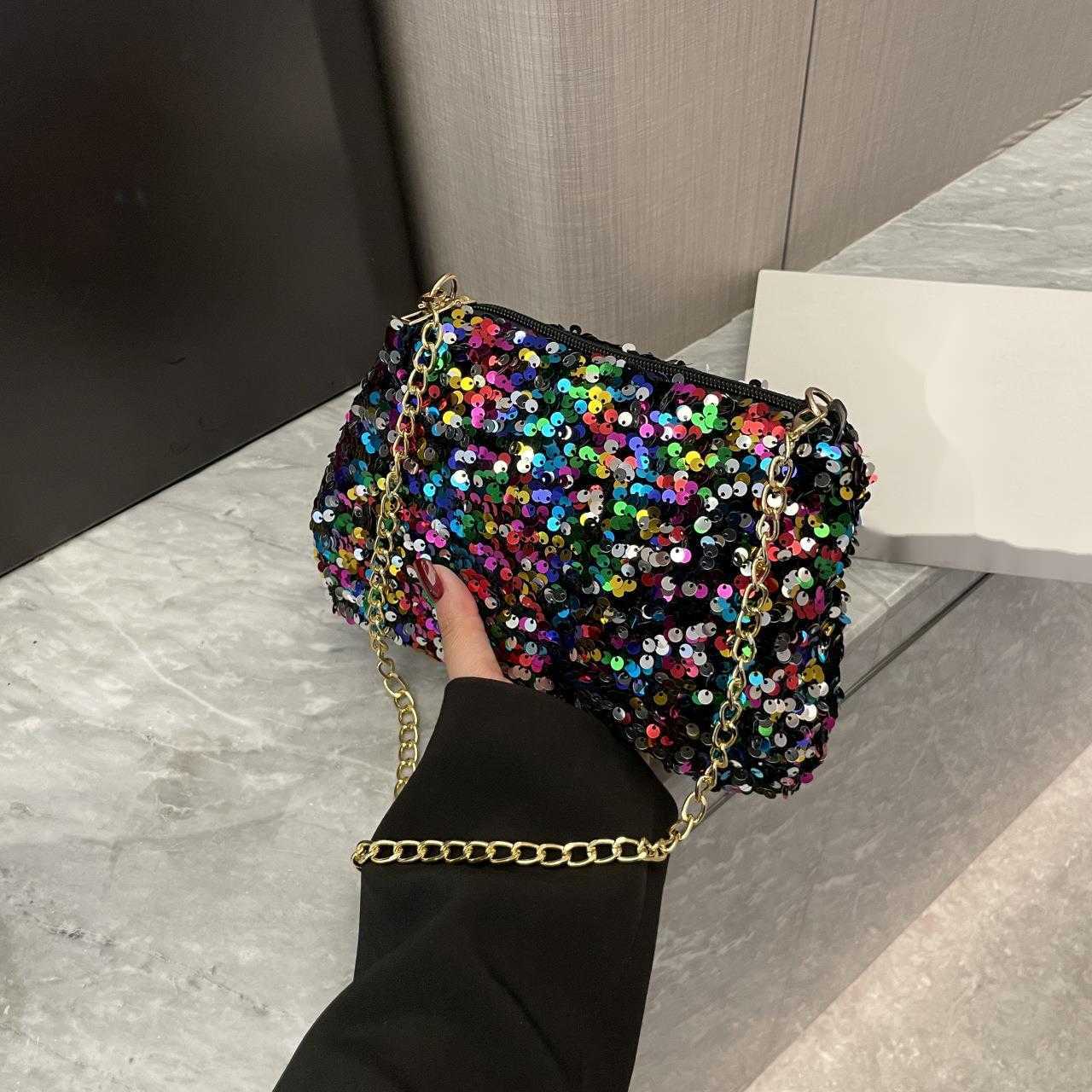 CMM Sparkling Bag for Dinner One Shoulder Armpit Bag New Nightclub Chain Colorful Chain Fashion Hand Held Small Bag