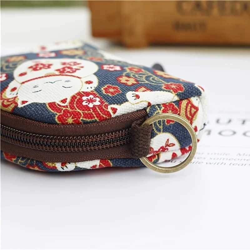 Womens Canvas Carto Prints Keychain Wallet Small Card Organizer Key Pouch Ladies Mey Bag Coin Purse for Children Girls BoysXJ241111