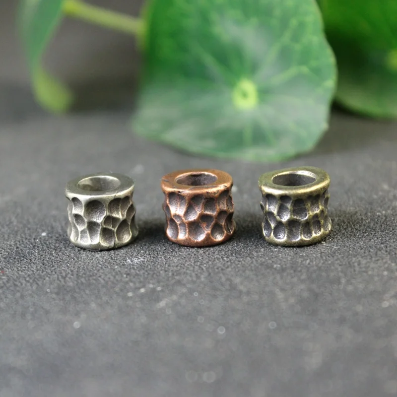 Irregular Hammer new Texture Cylinder Brass EDC Knife Bead DIY Paracord Lanyard 2025 Pendant Outdoor Flashlight Umbrella Rope Accessories