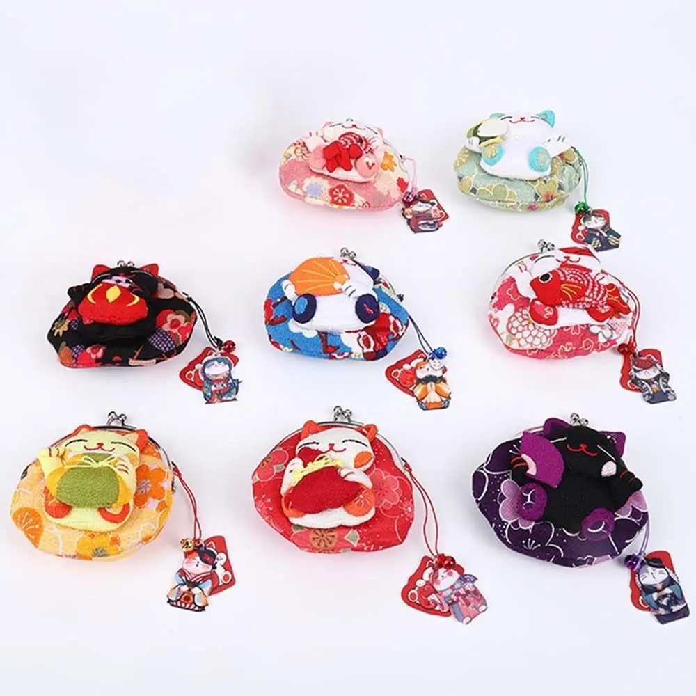 Japanese Style Maneki Neko Coin Purse Casual Wallets Flower Printing Lucky Cluh Bag Doll PU Card Holder WomenXJ241111