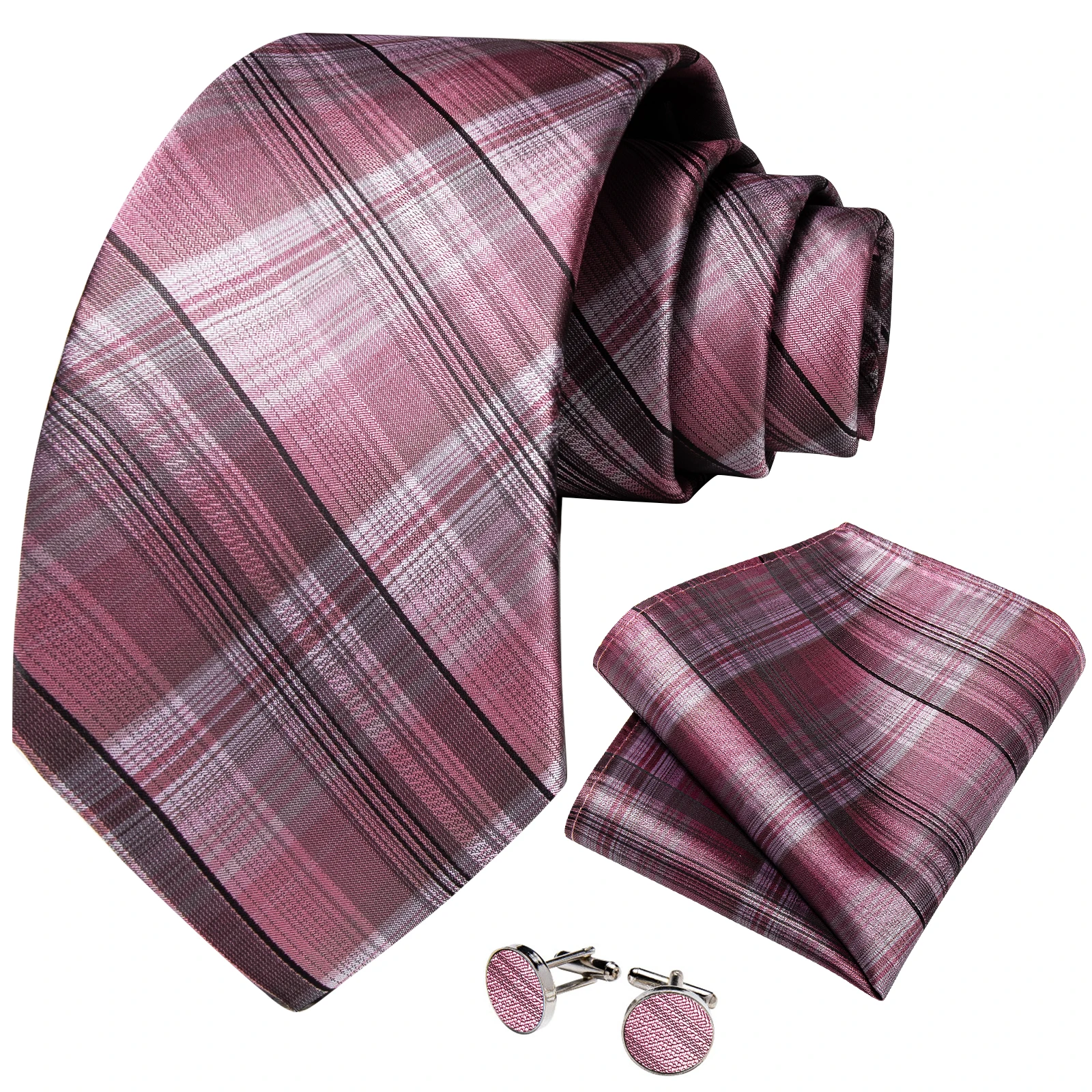 160cm Length Men's Silk Tie Set Handkerchief Cufflinks Wedding Party Accessories Neck Ties Gift for new 2025 Men Wholesale DiBanGu