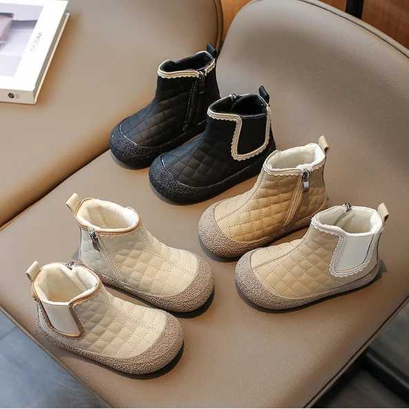Autumn and winter baby boots childrens shoes outdoor anti slip baby shoes waterproof lace childrens plush ankle boots M241102