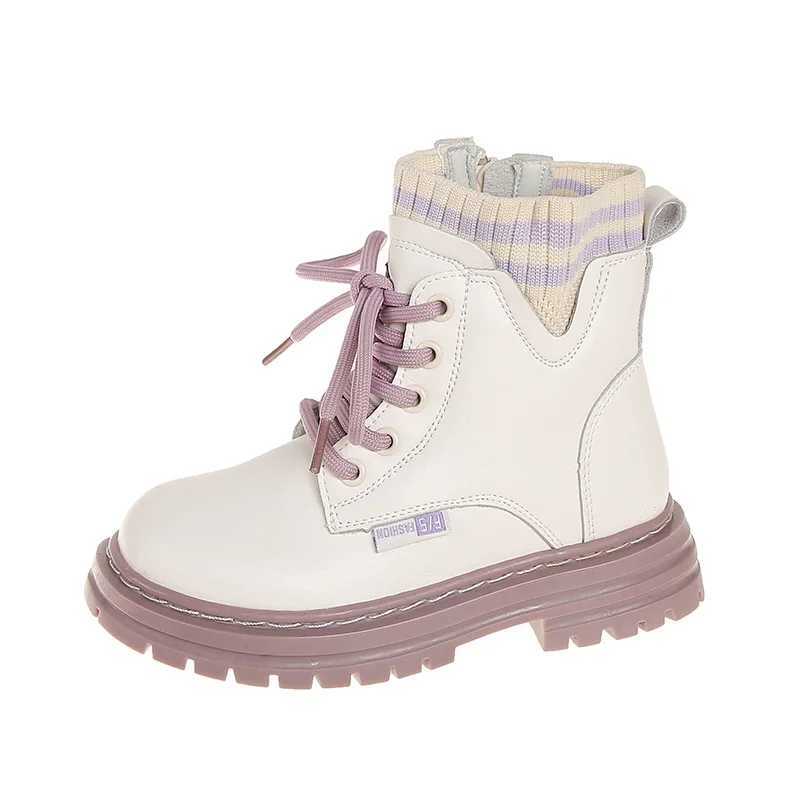 Fashion girls childrens boots autumn and winter casual shoes childrens soft leather ankle boots princess student high top sports shoes M241102