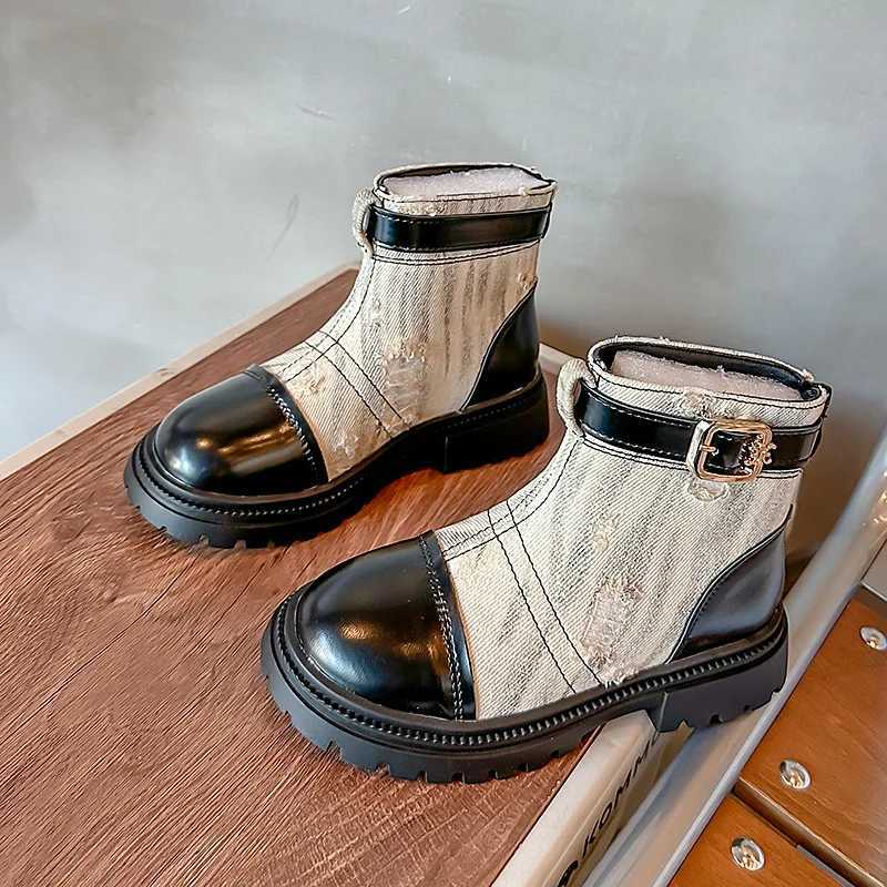 Girls boots childrens fashion denim boots autumn and winter new princess round toe childrens shoes anti slip platform casual boots vegetative state M2