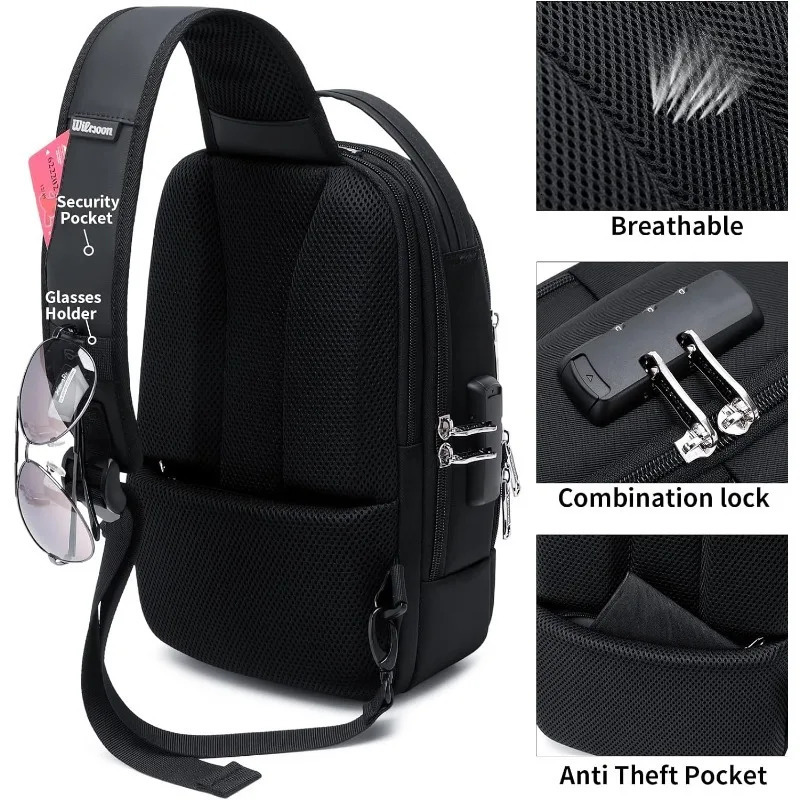 Crossbody Sling Backpacks Bag for Men Women Shoulder Backpack Chest Bags with USB Charger Port 241029