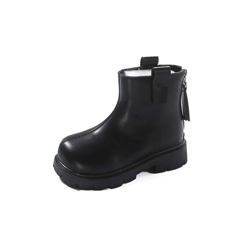 New Winter Childrens Fashion Boots Plush Edition Girls Cotton Boots Thick Bottom Solid Color Childrens Leather Boots Anti Slip M241102