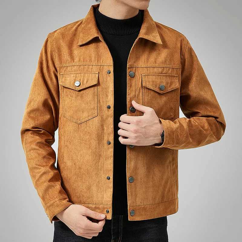 Mens suede casual full matching jacket for new spring and autumn mens fashion Korean StyleSlim lapel workwear jacket W241102