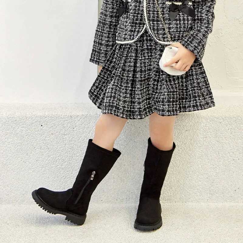 Childrens Fashion Girls High Boots Simple Solid Color PU Childrens Edition Soft Breathable Non slip Side Zipper New Fashion M241102