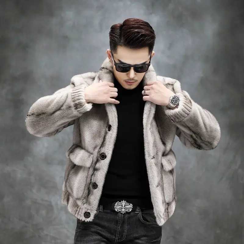 Winter New Men Mink Coat Male Double-Sided Wear Fashion Solid Color Short Fur Striped Outwear Thickened Warm Casual OutcoatXJ241102
