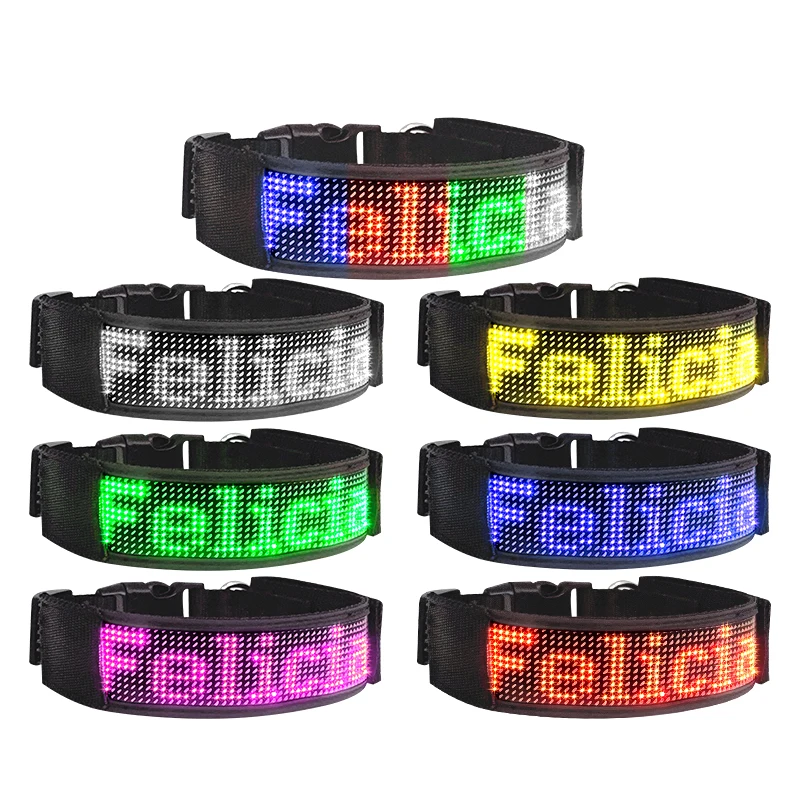 Adjustable Free Size Luminous LED Pet Collar Waterproof USB 2025 LED Light Up new Safety Dog Collar Programmable LED Display Dog Collars