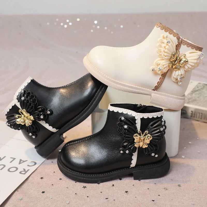 Girls fashionable butterfly boots elegant childrens short leather boots fashionable childrens sweet princess boots round toe anti slip M241102