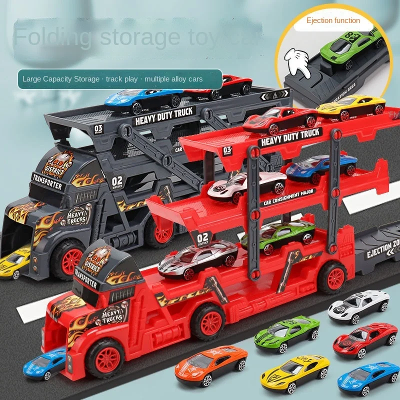 Children Little Bus Big Container Truck Storage Box Parking Lot Toy With 3 /12 Pull Back Mini Car Toy For Kids Birthday Gift