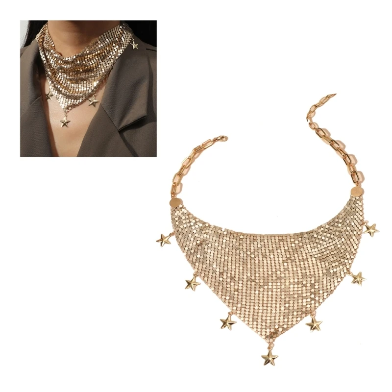 Vintage Scarf Necklace Bling Collar Neckerchief Women Jewelry Lustrous Choker Necklace Female new Party 2025 Sequin Necklace