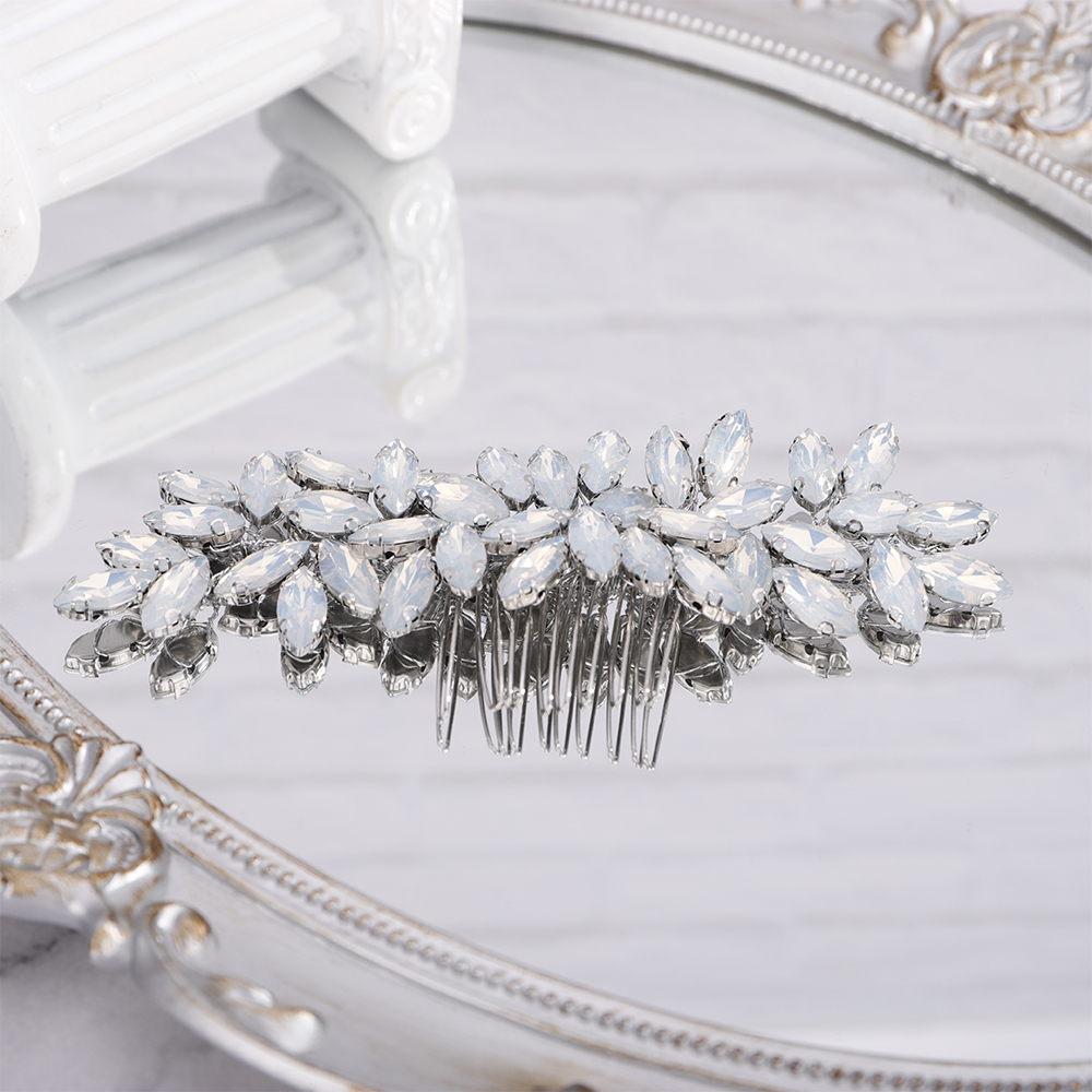 Opal Bride Wedding Luxury Full Rhinestones Hair Comb Silver Bridal Hair Accessories Hair Piece for Women and Girls Party Tiara