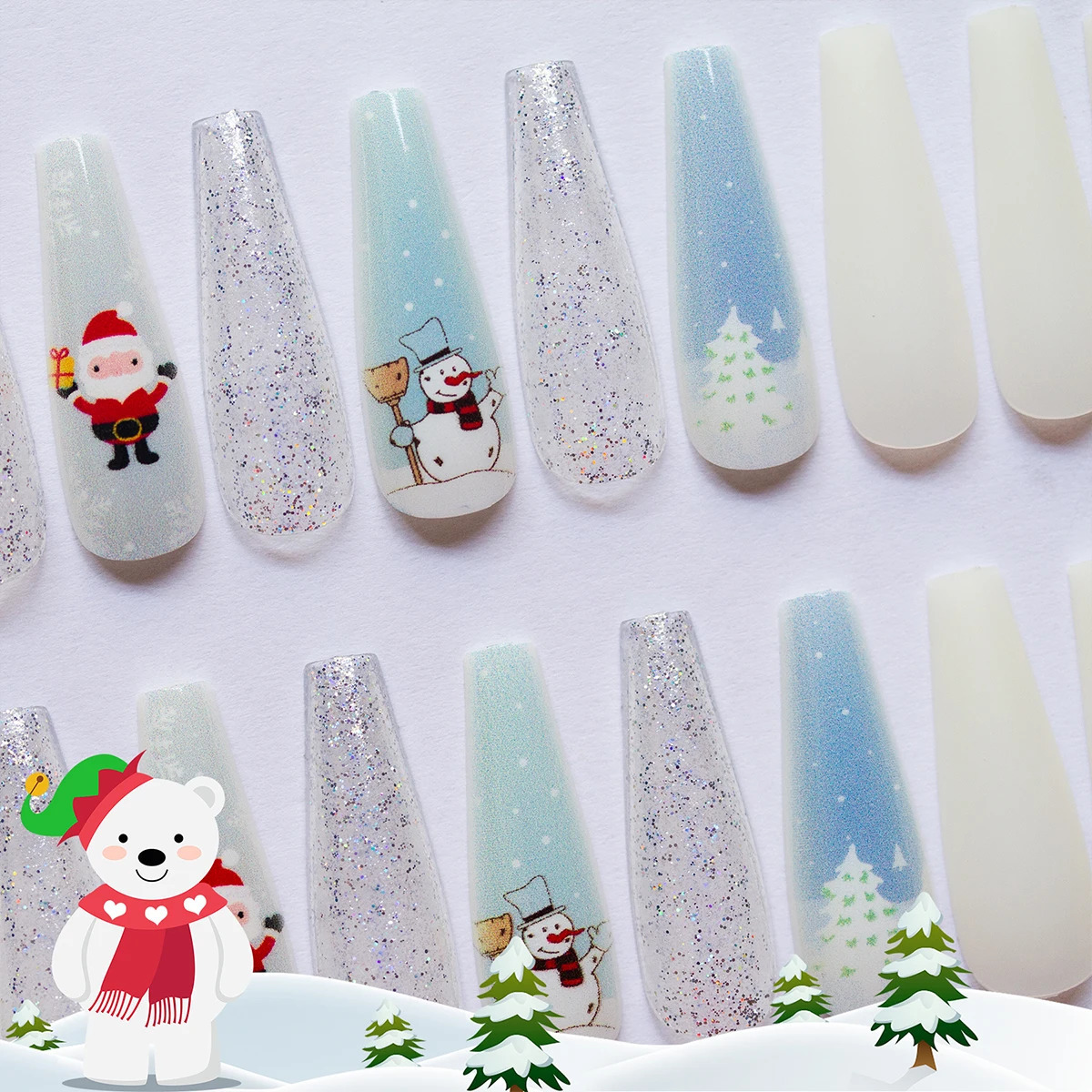 Aokitec Press on False Nails Christmas Wearable Long Fake Christmas Halloween Removable Full Set DIY Fax OnglesTips 241031