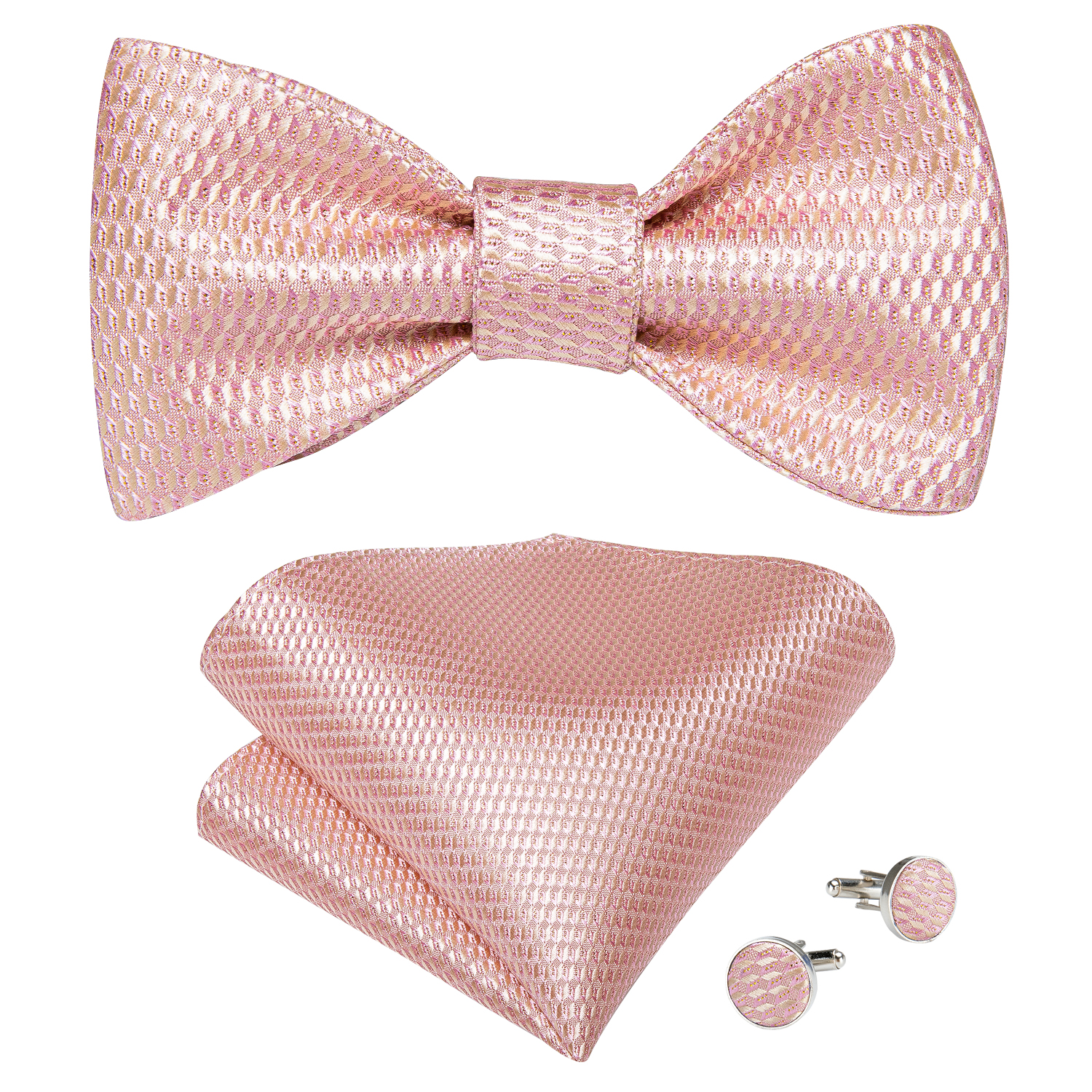 Pink Plaid Solid Men's Self Tie Bow Tie Silk Jacquard Woven Wedding Party Bowtie Hanky Brooch Set Men Butterfly Necktie DiBanGu
