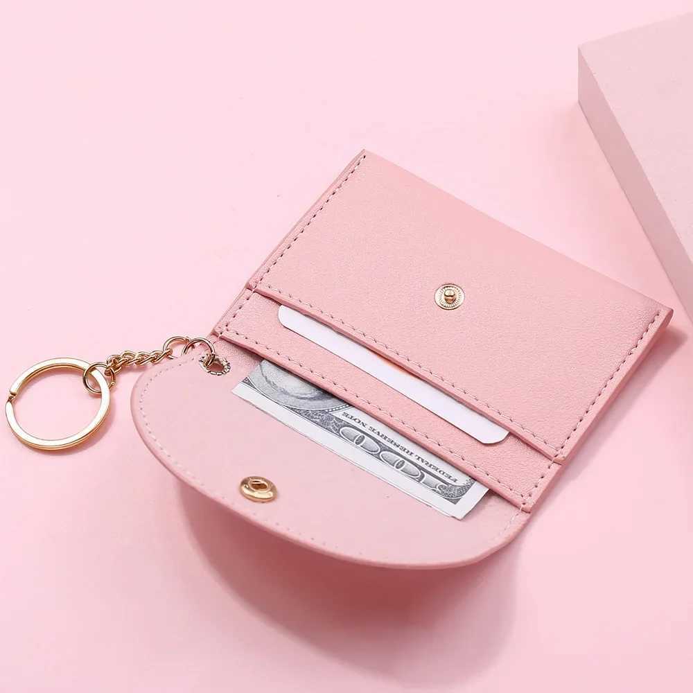 Coin Purse Women Simple Fi PU Leather Buckle Ultra-thin Mini Change Purses Keychain Wallets Card Holder Pouch Small WalletXJ241111