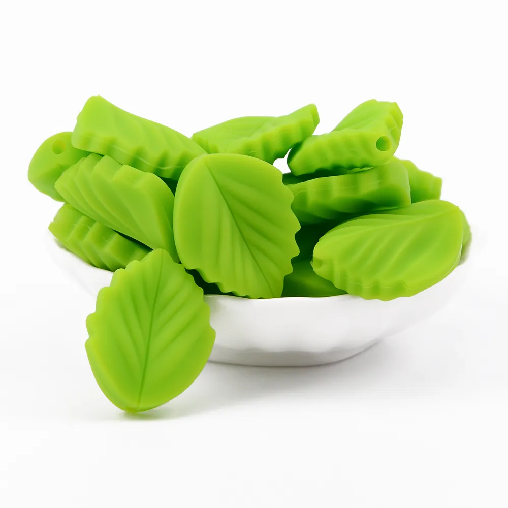LOFCA 10PCS Leaf Baby Teething Silicone Beads Leaves DIY Food Grade Silicone Toy BPA Free Chew Nurse Gift Teethers Accessories