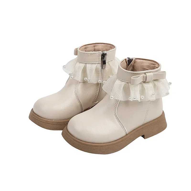 Girl Cute Bow Toenail Version Princess Fashion Boots Thick Bottom Leather Boots Childrens Walkway Leather Boots M241102