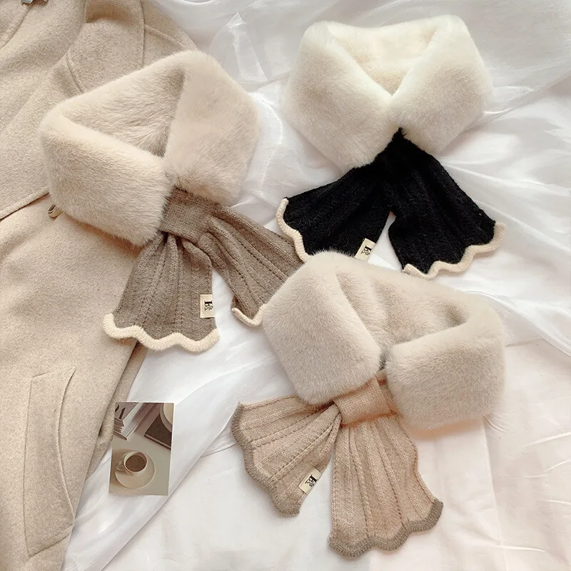 2025 Winter Soft Faux Fur Scarf Women Girl Elegant new Knitted Fish Tail Cross Snood Scarves Outdoor Windproof Neck Warmer Neckerchief