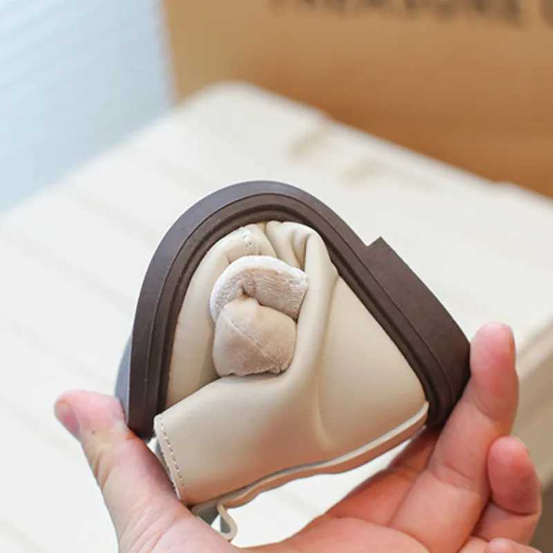 Cute Bow Baby Fashion Boots Winter Plush Warm Soft Sole Childrens Ankle Shoes PU Zipper Anti slip Childrens Shoes M241102