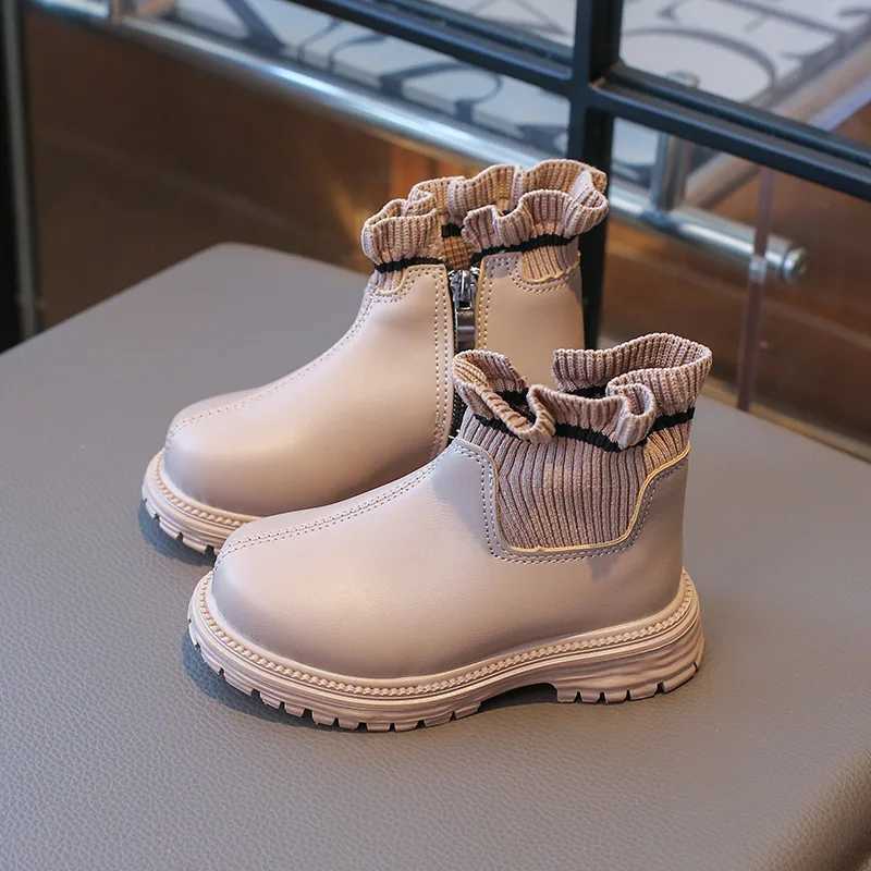 Knitted pleated border girls short boots spring autumn childrens platform boots princess wedding Par shoes M241102