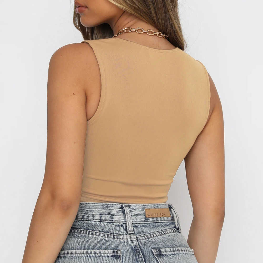 Womens Tshirt WoMens Summer Exposed Navel Woman Vest Womens Knits V-neck Solid Color Small Metal Ring Hollow Open Back Sexy Slim Fit Vest 241024