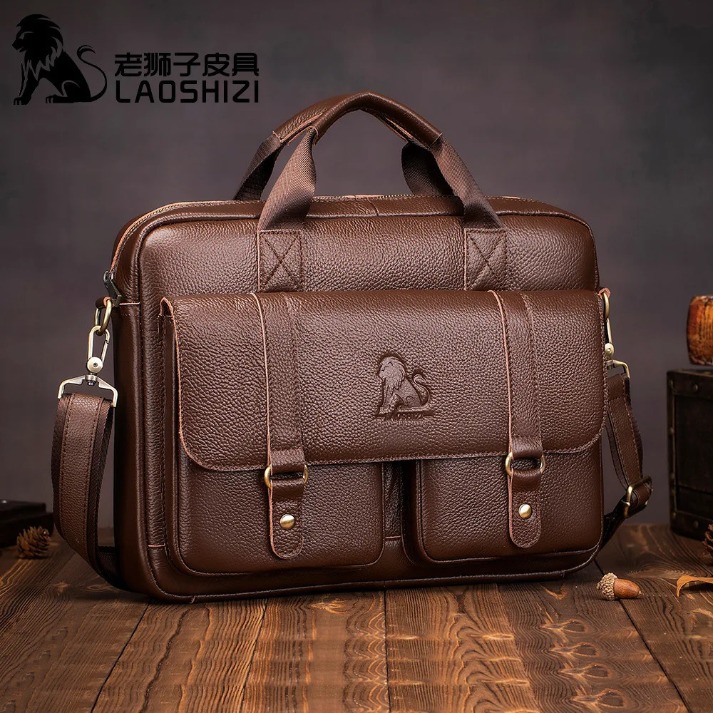100% genuine leather Mens briefcase laptop bag large capacity business handbag casual shoulder crossbody bags messenger 241029