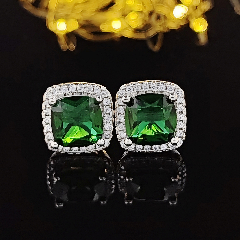 Fashion Square Zircon Color Diamond Women's Stud 925 Sterling Silver Crystal Stud Earrings White Diamond Princess Earrings Wedding Jewelry